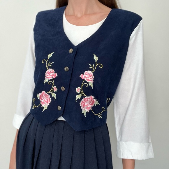 OLIVIA ROSE 80s Boho Vintage Floral Embroidered Vested Maxi Dress - Picture 4 of 9